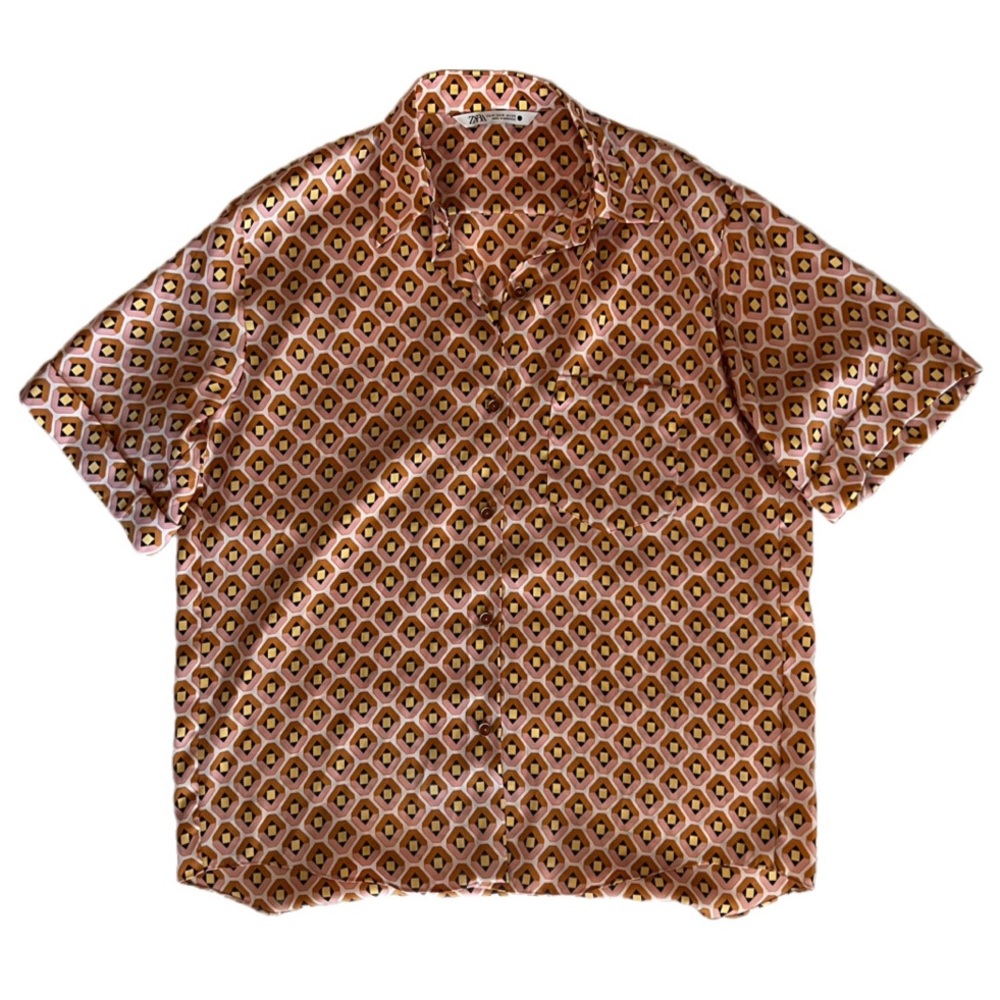 Zara Geometric Multicolor Oversized Boyfriend Silky Button Up Size Medium